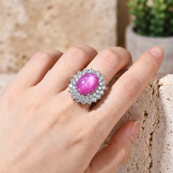 Women's Six-Ray Star Natural Ruby Sterling Silver Ring