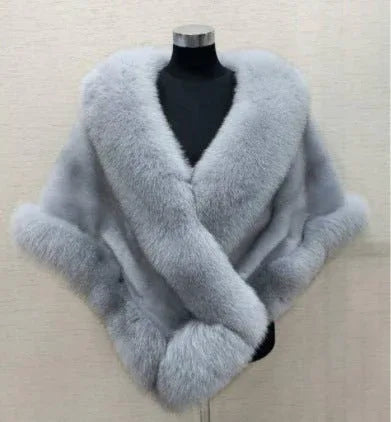 Women's Sleeveless Shawl Imitation Mink Fur Cape Coat Plus Size in White, Black, Wine Red, Gray Black - Allen-Fitness