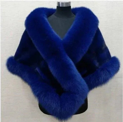Women's Sleeveless Shawl Imitation Mink Fur Cape Coat Plus Size in White, Black, Wine Red, Gray Black - Allen-Fitness