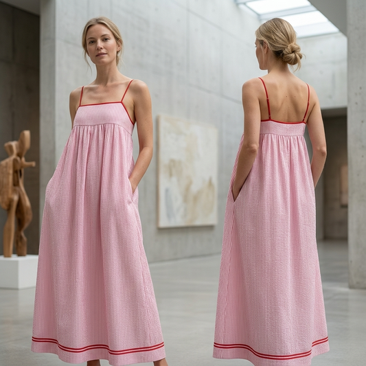 Women's Sleeveless Striped Maxi Dress – High Waist Slip Style