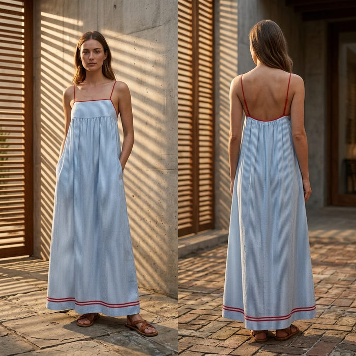 Women's Sleeveless Striped Maxi Dress – High Waist Slip Style