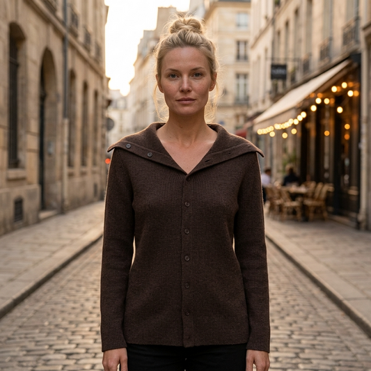 Women's Slim Fit Cardigan Sweater - Lapel Collar Button-Up Knit with Contrast Trim