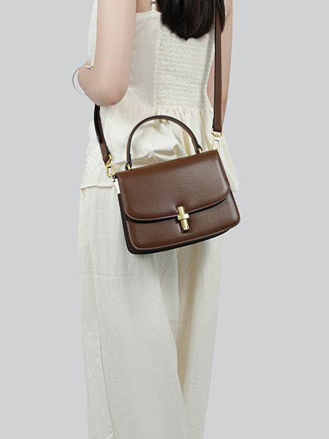 Women's Small Square Handbag – PU Leather Structured Bag with Metal Buckle, Crossbody & Shoulder Strap
