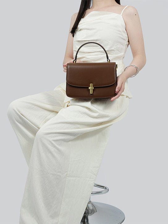 Women's Small Square Handbag – PU Leather Structured Bag with Metal Buckle, Crossbody & Shoulder Strap