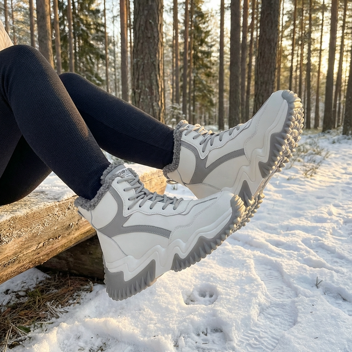 Women's Split Leather Plush Lined Snow Boots – Platform Lace-Up Winter Boots