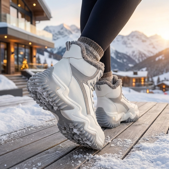 Women's Split Leather Plush Lined Snow Boots – Platform Lace-Up Winter Boots