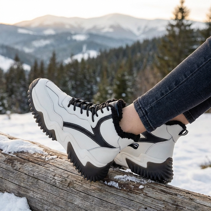 Women's Split Leather Plush Lined Snow Boots – Platform Lace-Up Winter Boots