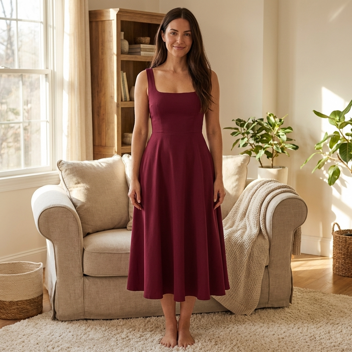 Women's Square Neck Sleeveless Waist Sling Dress – Elegant High Waist Slip Maxi Dress with Slim Fit & Solid Color Chic Style