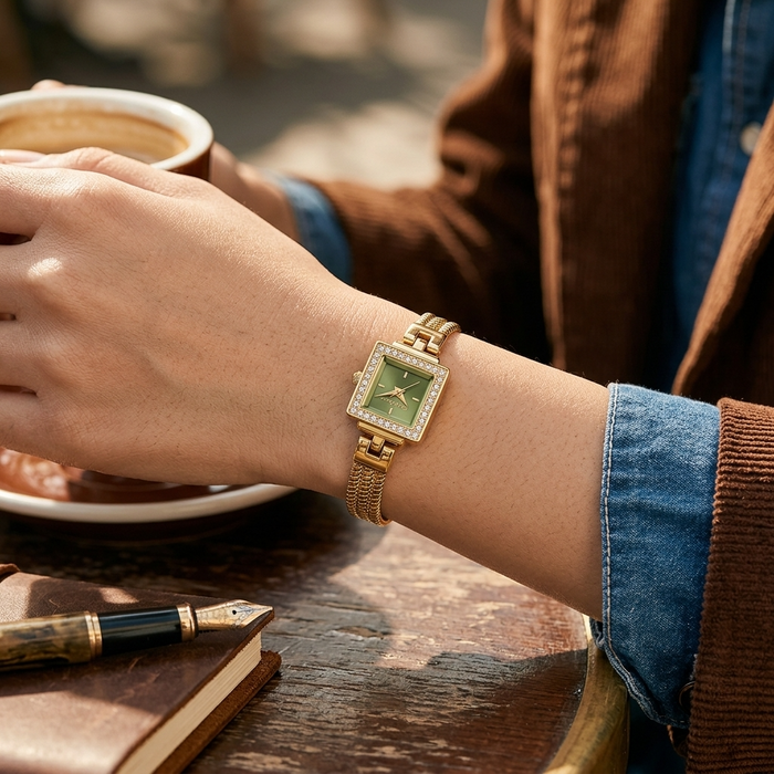 Women's Square Quartz Watch – Retro Alloy Bracelet Wristwatch