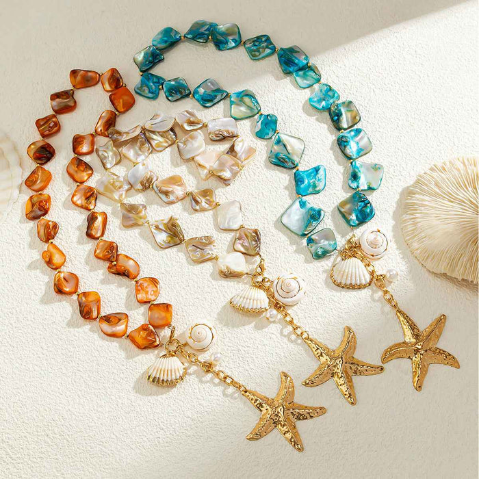 Women's Starfish and Shell Pendant Necklace – Boho Beach Clavicle Chain