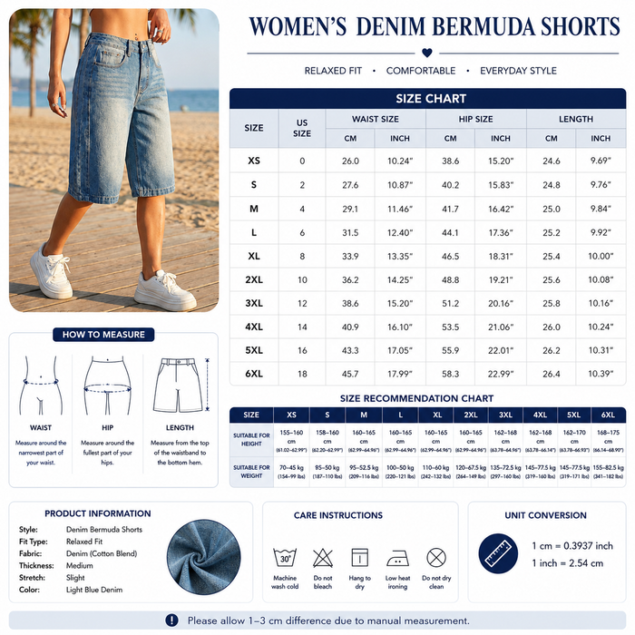 Women's Straight-Leg Denim Shorts – Mid-Waist Casual Jean Shorts with Classic Blue Wash, Functional Pockets & Relaxed Fit for Everyday Summer Wear