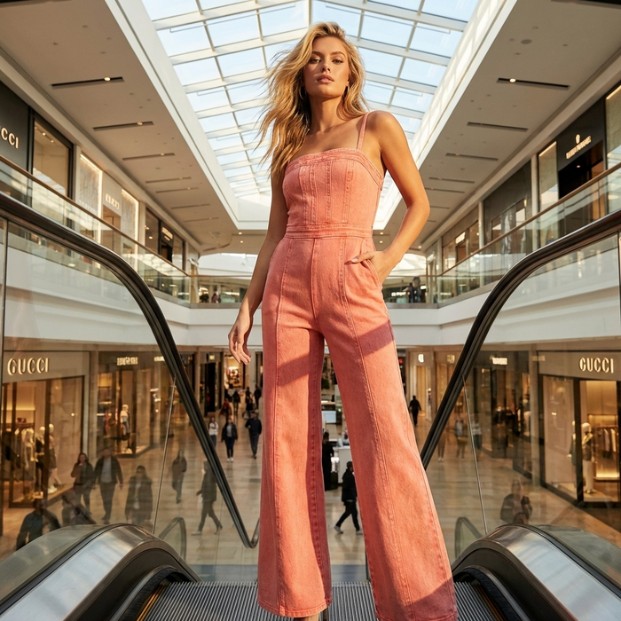 Women's Stretch Denim Jumpsuit – Slim Fit Sleeveless Overalls with Adjustable Straps & High Waist