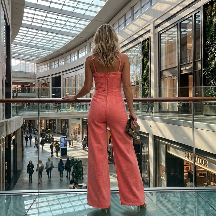 Women's Stretch Denim Jumpsuit – Slim Fit Sleeveless Overalls with Adjustable Straps & High Waist