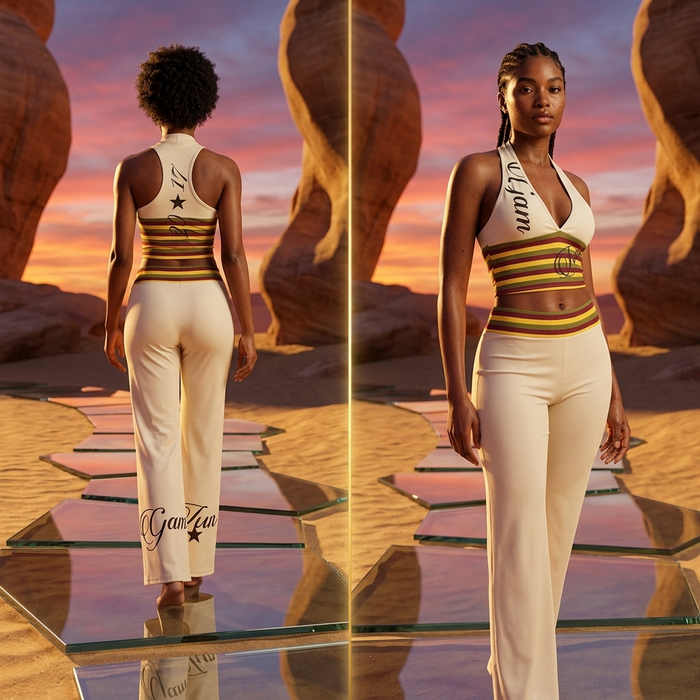 Women's Striped Crop Top & Flared Wide-Leg Pants Set