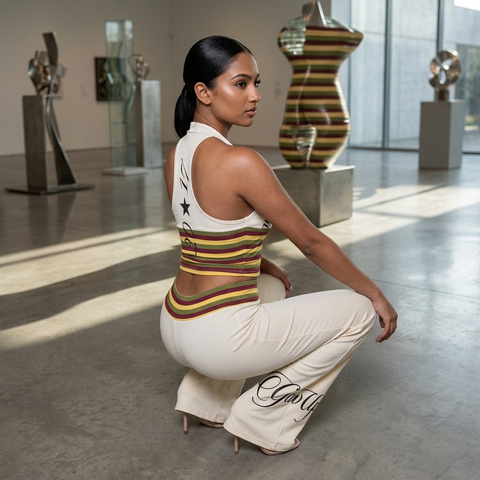 Women's Striped Crop Top & Flared Wide-Leg Pants Set