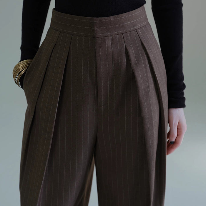 Women's Striped Suit Baggy Pants – Wide-Leg Nine-Point Retro High Street Trousers