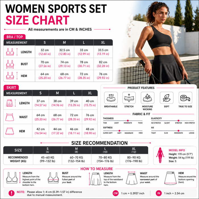 Women's Tennis Skirt & Sports Bra Set 2-Piece