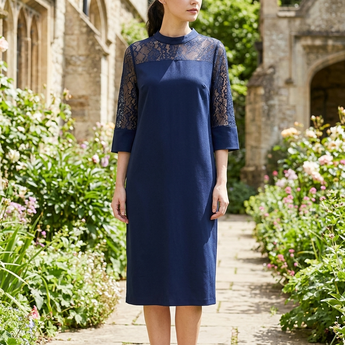 Women's Three-Quarter Sleeve Commute Dress – Elegant Zipper Polyester Dress