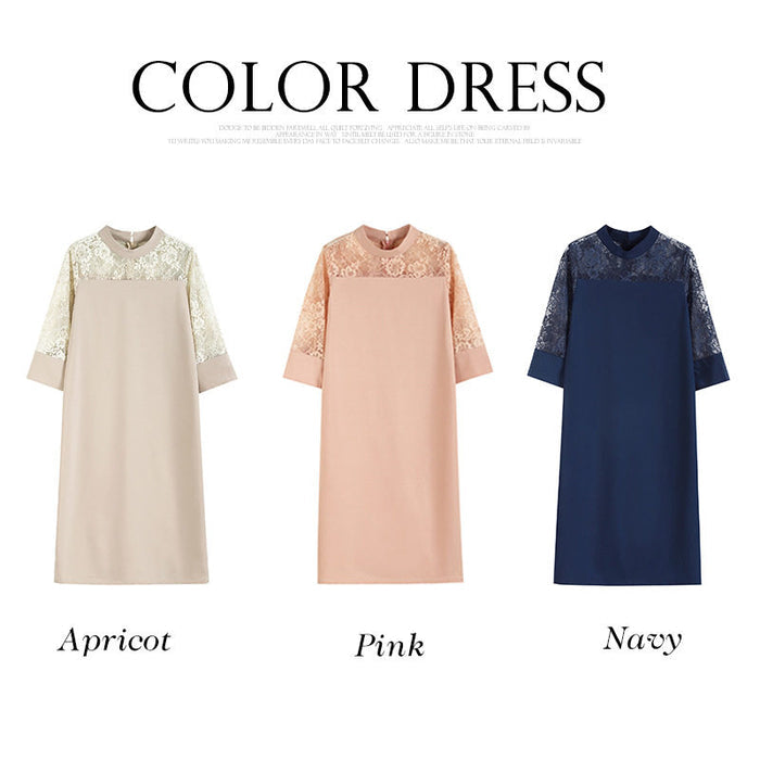 Women's Three-Quarter Sleeve Commute Dress – Elegant Zipper Polyester Dress