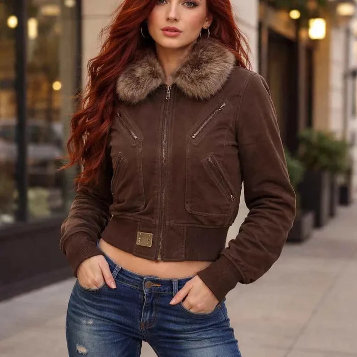 Women's Vintage Fur Collar Jacket – Loose Fit American Retro Lapel Coat