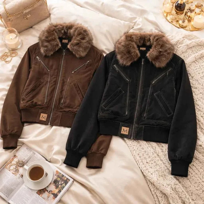 Women's Vintage Fur Collar Jacket – Loose Fit American Retro Lapel Coat
