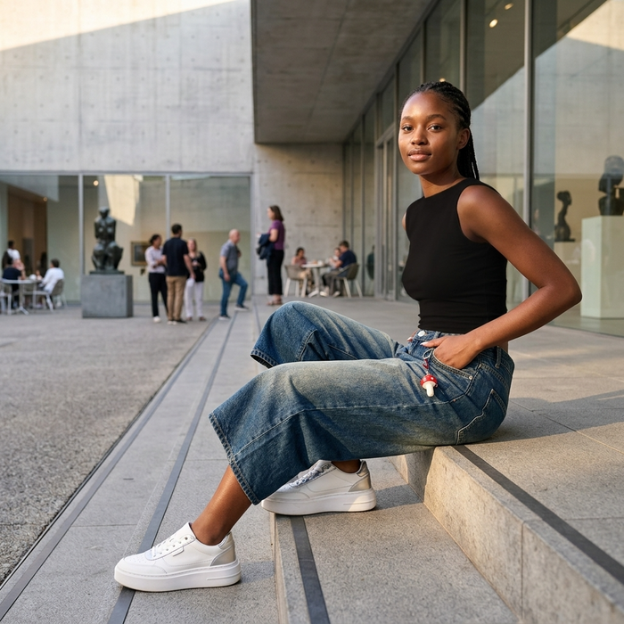 Women's Vintage Washed Denim Wide-Leg Cropped Pants