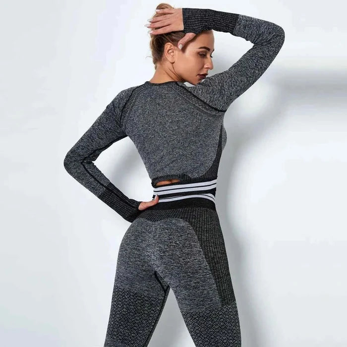 Women's Waist Stripe Seamless Yoga Top for Gym - Long Sleeve Fitness Leggings Shirt - Allen-Fitness