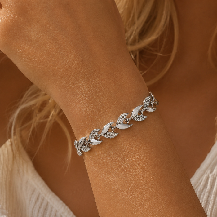 Women's Willow Leaf Diamond Cuban Chain Necklace & Bracelet Set