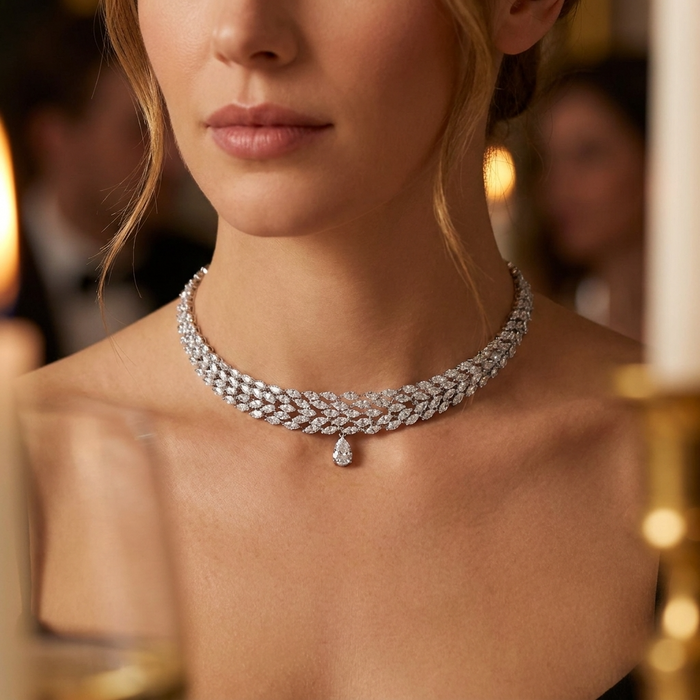 Women's Zircon Pendant Necklace – Elegant Heart & Teardrop Chain with Sparkling Crystal Design & Fashion Jewelry Style