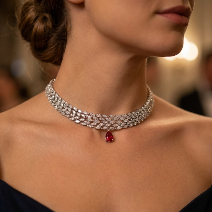 Women's Zircon Pendant Necklace – Elegant Heart & Teardrop Chain with Sparkling Crystal Design & Fashion Jewelry Style