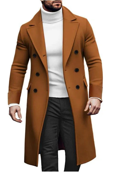 Woolen Overcoat For Men - Double-Breasted Thickened Jacket in Army Green, Brick Red, Khaki & Navy Blue - Allen-Fitness