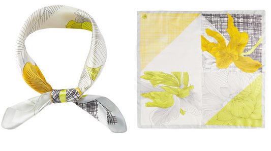 Yellow Floral Pattern Bandana Silky Scarf