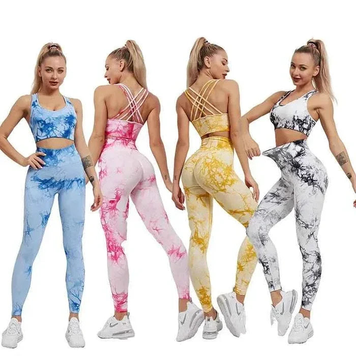 Yoga set Womens Best Selling High Waist Leggings And Bra Top Tie Dye seamless yoga set - Allen-Fitness