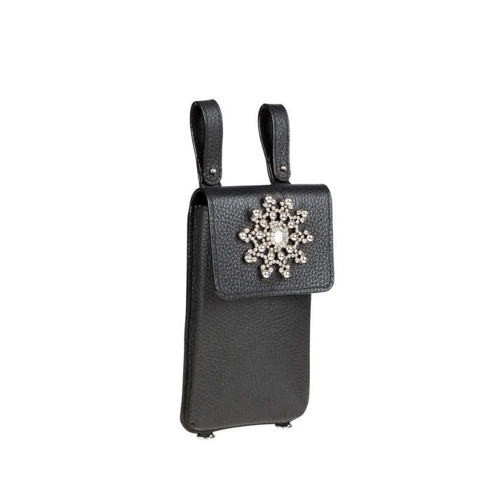 Object and Dawn Zheng leather beaded iphone bag black by object and dawn ghost image side view