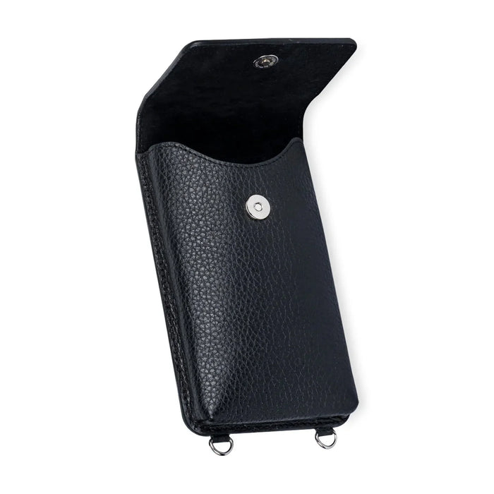 Leather iphone bag collections in black, Zheng Yi Sao by object and dawn ghost image in white background diagonal view