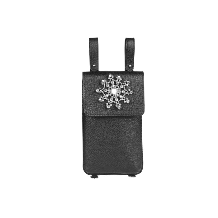 Zheng leather beaded iphone bag black by object and dawn ghost image front view by Object and Dawn